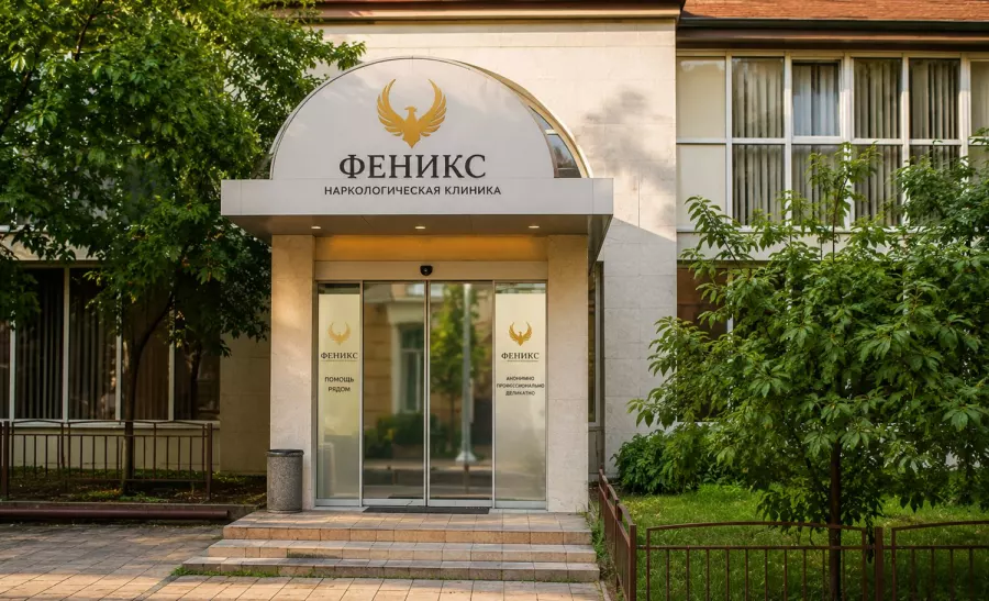 Вход в наркологическую клинику «Феникс» в Осе